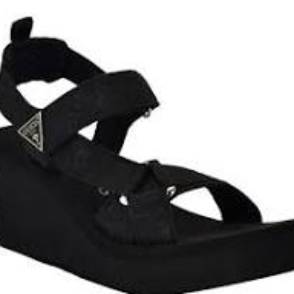 Guess Women's Daysa Quattro-G Strappy Eva Wedge Sandals Black Logo - Picture 7 of 7